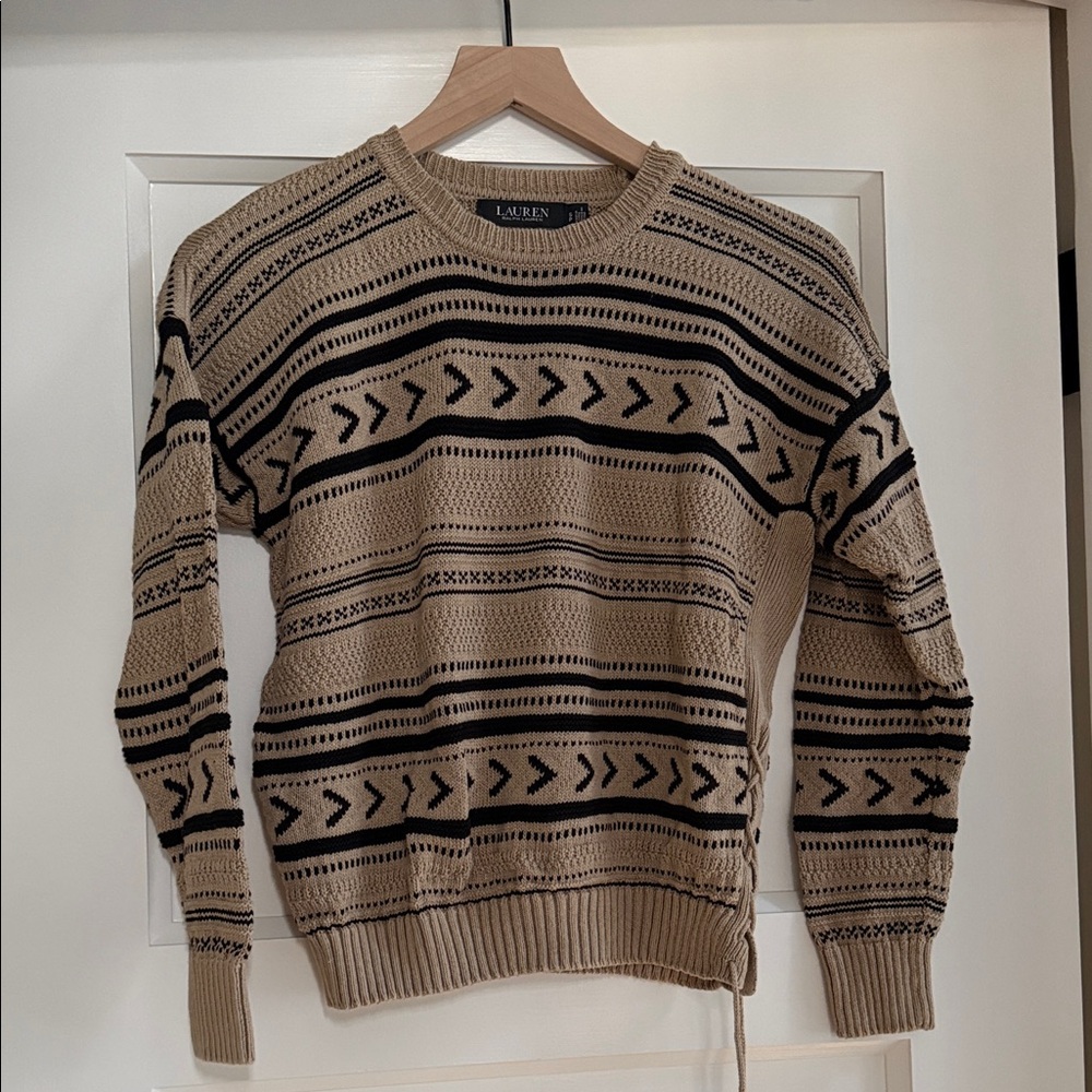 Ralph Lauren Women’s Beige and Black Crewneck Sweater